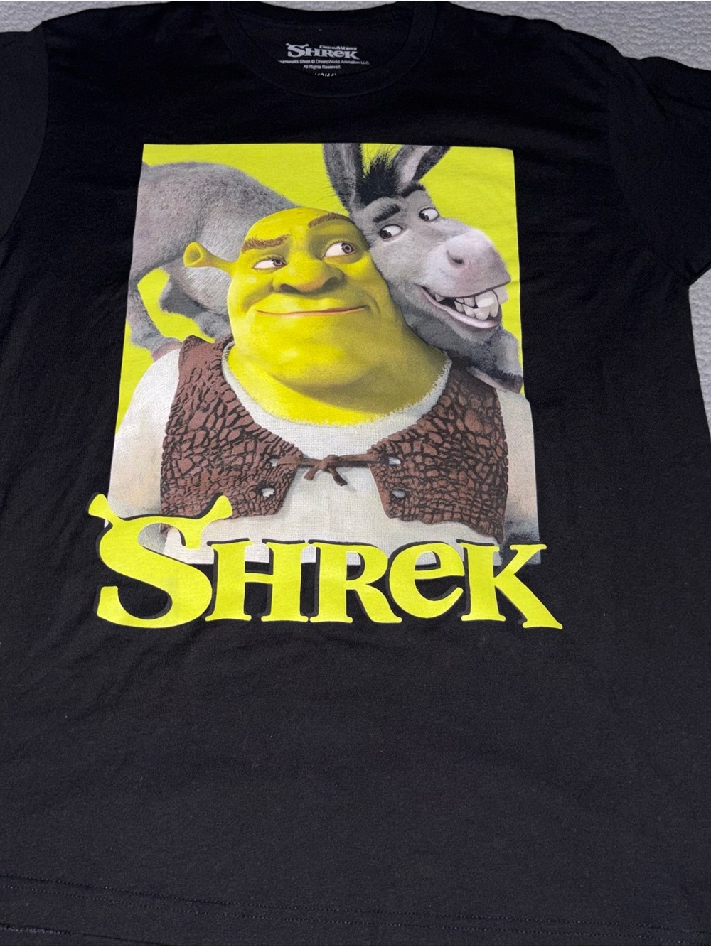Dreamworks Black Shrek Graphic Tee with Yellow Artwork